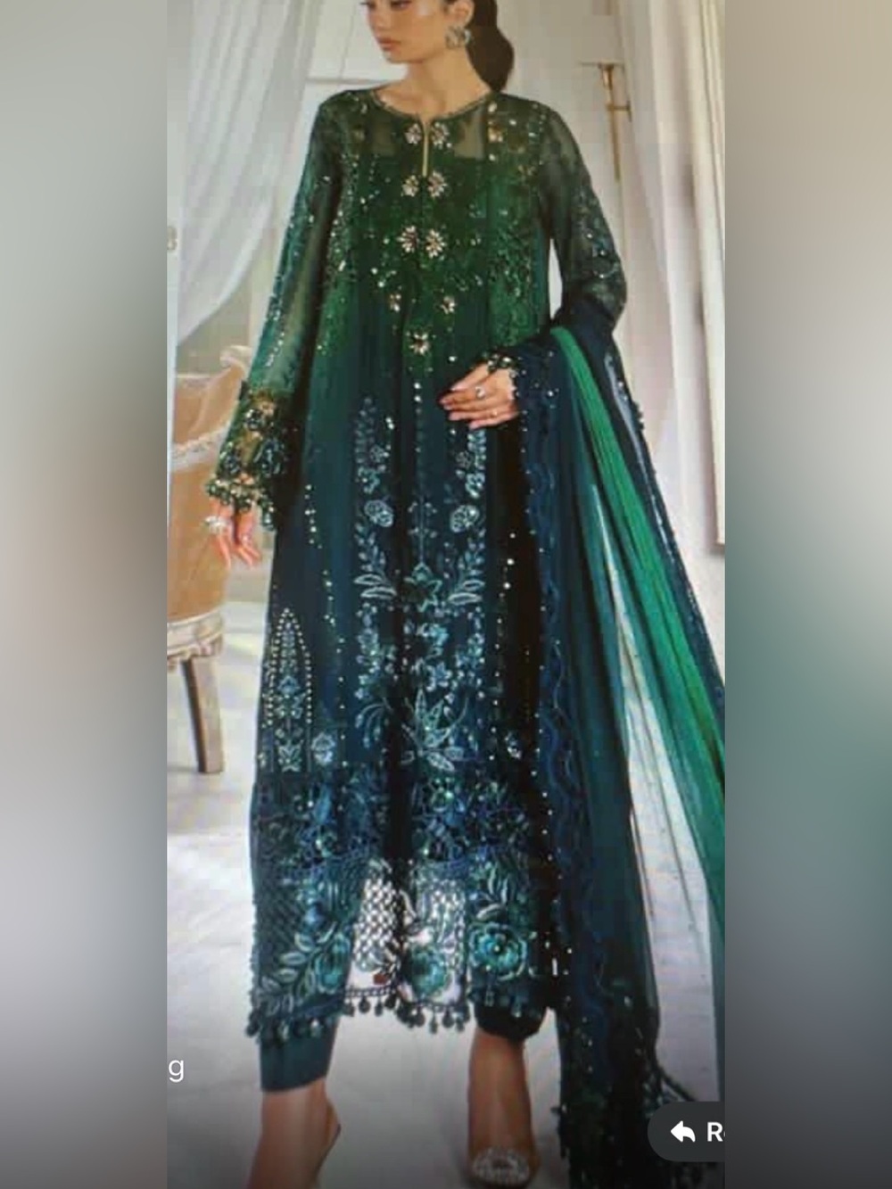 Elegant Green Embroidered Women’s Dress bottle green medium bust 38/39
